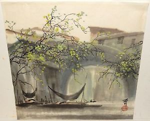 300x241 Japanese Village Fishing Boats Landscape Original Watercolor - Japanese Village Painting