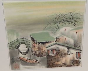 300x244 Japanese Village Landscape Original Watercolor Painting Signed Ebay - Japanese Village Painting
