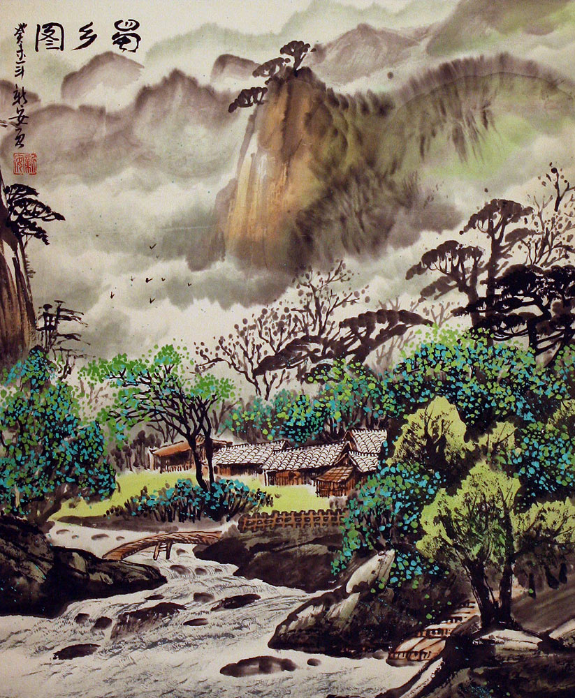 823x1000 Sichuan Village Landscape Painting - Japanese Village Painting