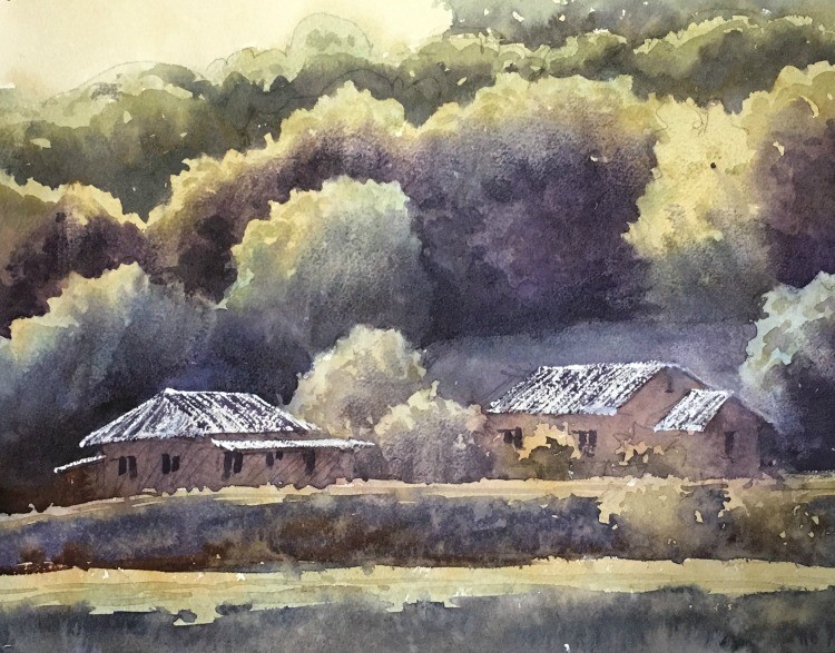 750x587 Visiting A Small Japanese Village. Title Of A Watercolor Painting. - Japanese Village Painting