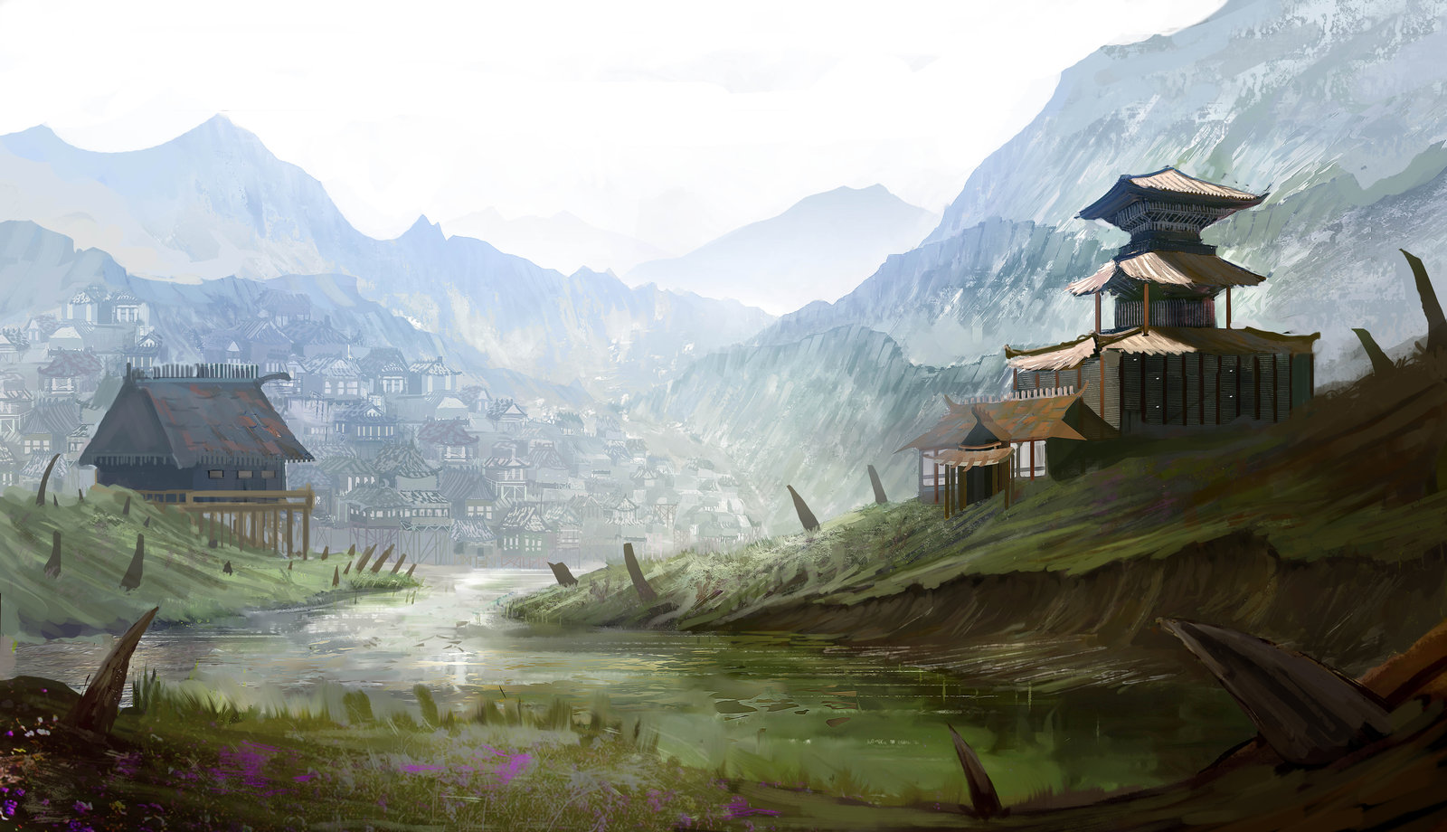 1600x920 Image - Japanese Village Painting