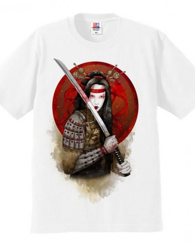 400x500 Japanese Warrior T Shirt Hand Painted Design Cotton T Shirts - Japanese Warrior Painting