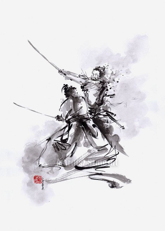 570x798 Samurai Warrior Painting Original Art Japan Style Calligraphy Ink - Japanese Warrior Painting