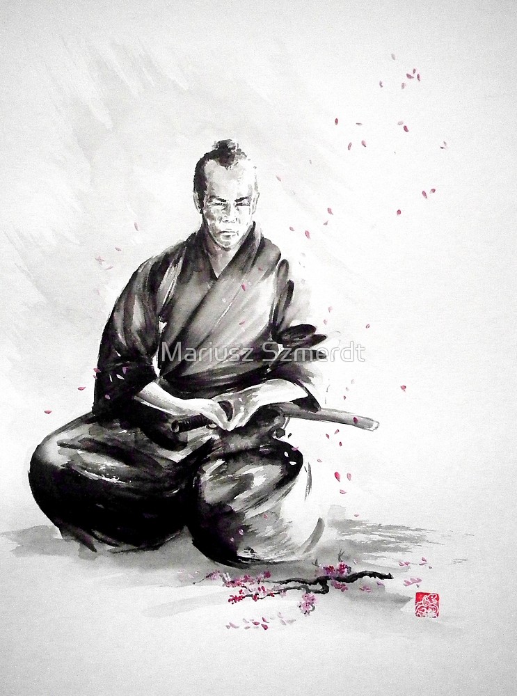 743x1000 Samurai Sepuku Acts, Japanese Warrior Ink Painting By Mariusz - Japanese Warrior Painting