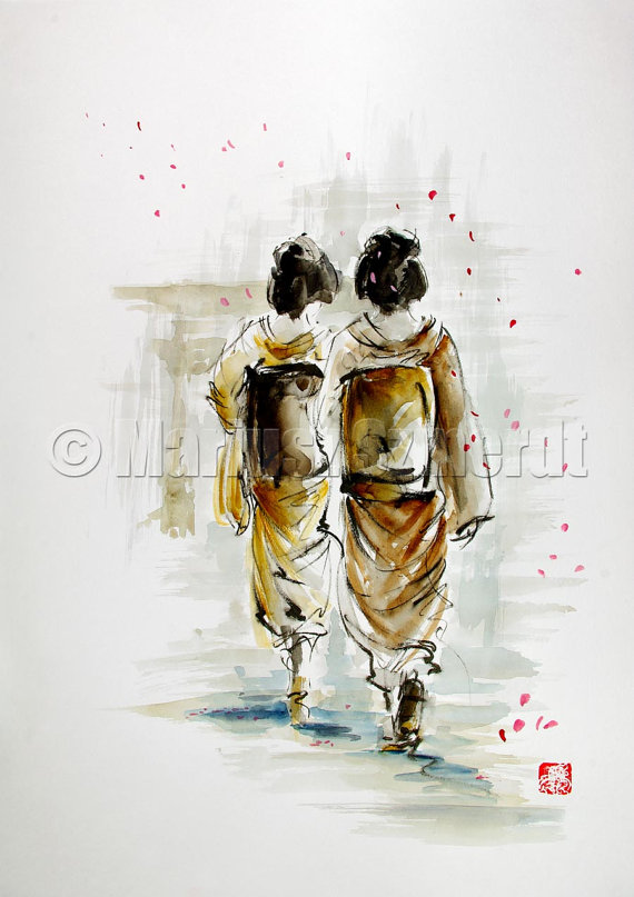 570x807 Geisha Japan Style Art Memoirs Of A Geisha Poster Watercolor - Japanese Watercolor Painting