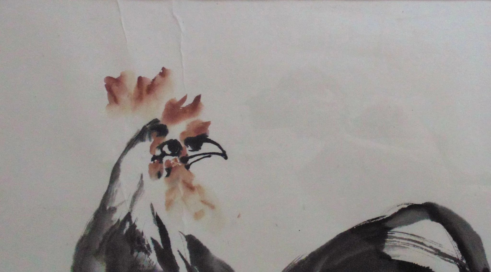 2048x1134 Modern Japanese Watercolor Rooster Painting Signed Coyote Moon - Japanese Watercolor Painting