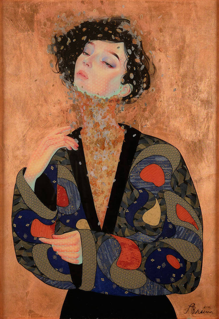 750x1091 Japanese Contemporary Art Mixed Media Portraits By Lauren Brevner - Japanese Woman Painting