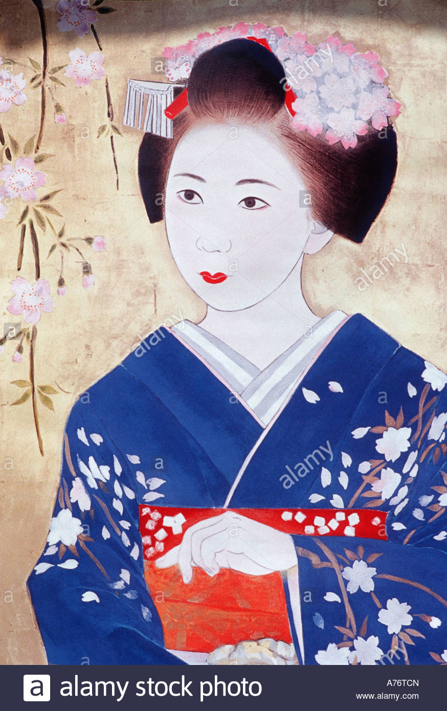 874x1390 Painting Of A Japanese Woman In Traditional Dress Japan Stock - Japanese Woman Painting