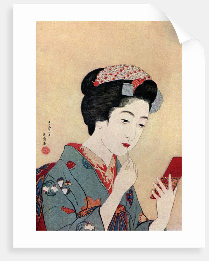 682x850 A Japanese Woman Using A Beni Brush To Paint Her Lips Posters - Japanese Woman Painting