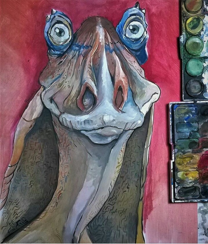 718x842 Joaquin Bozicovich - Jar Jar Binks Painting