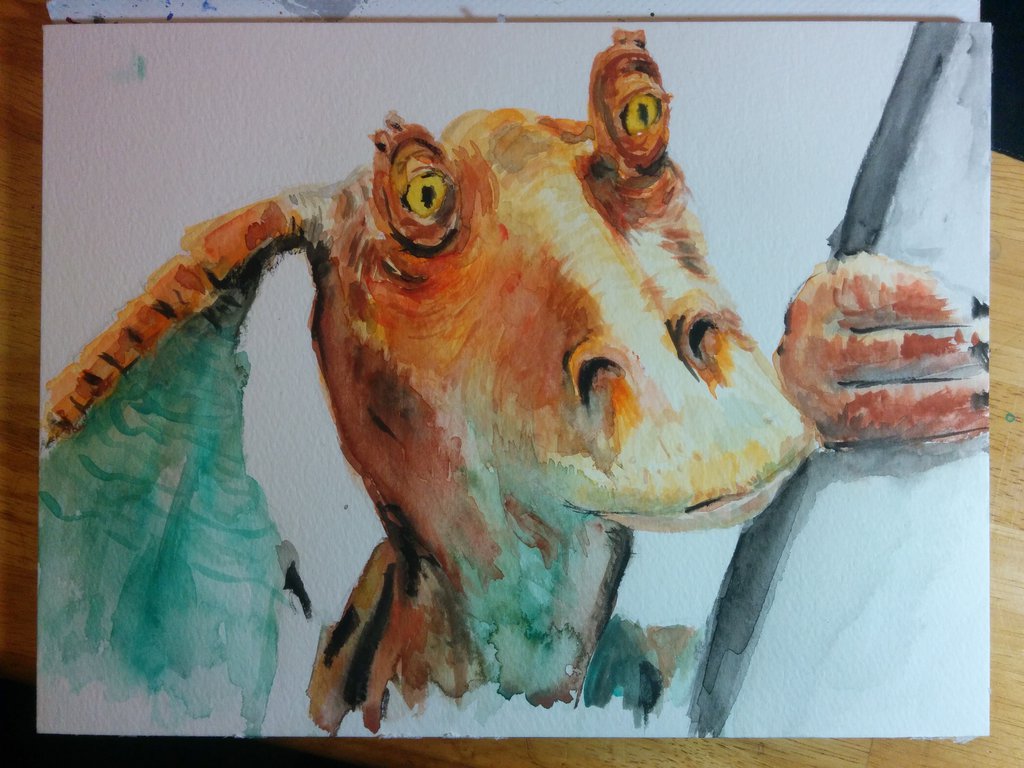1024x768 Watercolor Practice] Jar Jar Binks By Spleko - Jar Jar Binks Painting