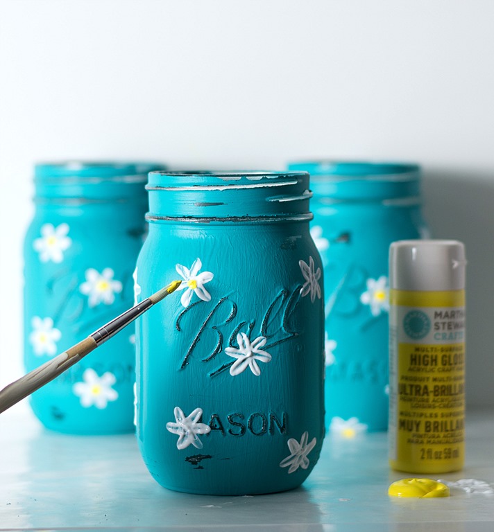 712x768 Painted Daisy Mason Jars - Jar Painting
