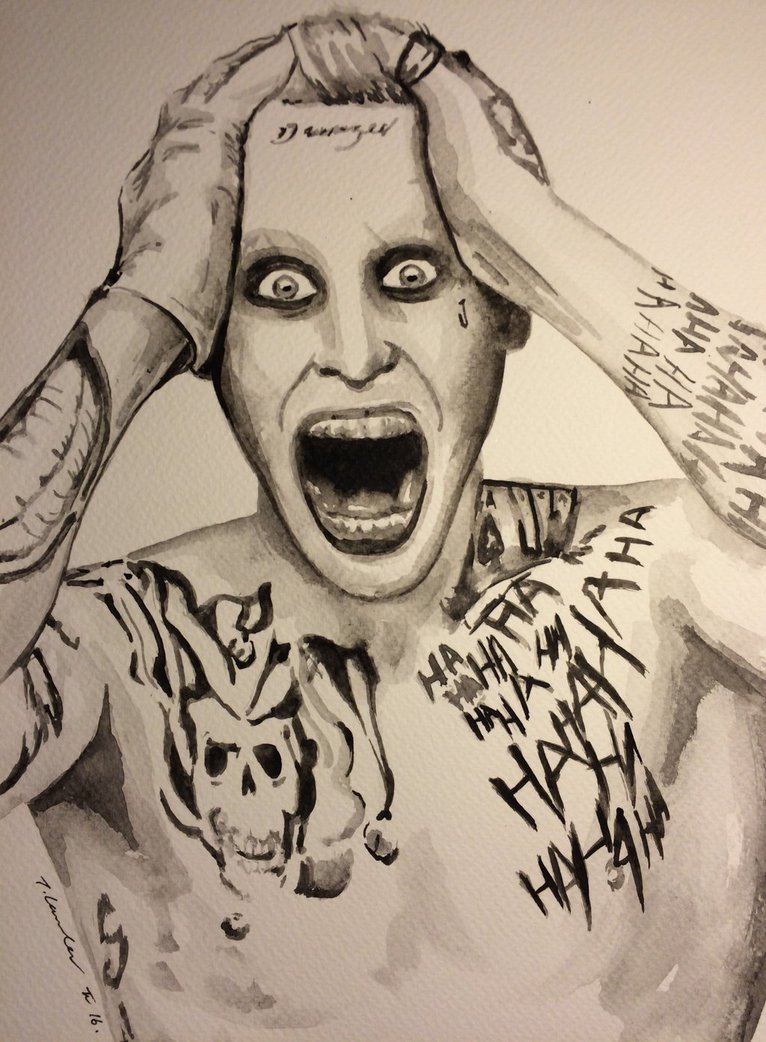 766x1042 Jared Leto Joker Suicide Squad Watercolor Painting By Billyboyuk - Jared Leto Joker Painting