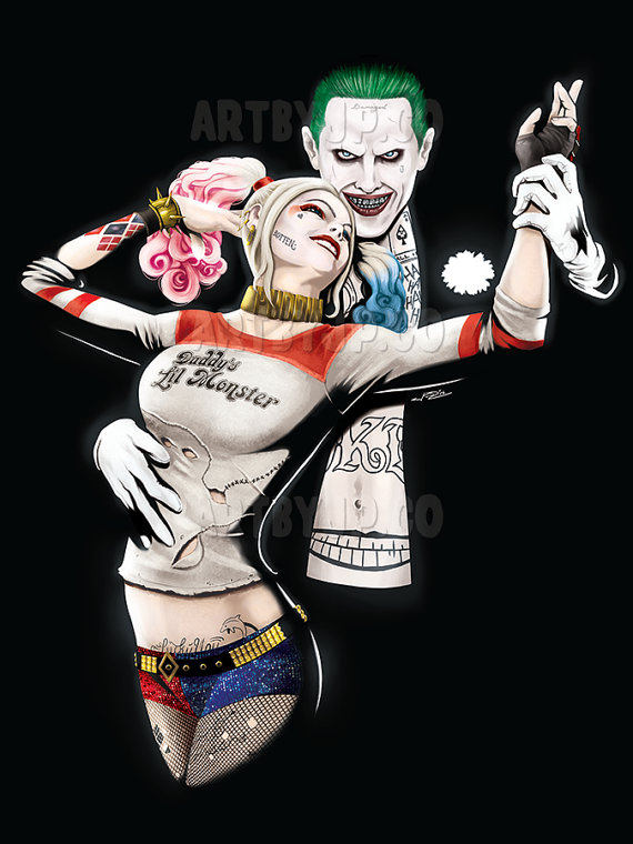 570x760 Joker And Harley Quinn Jared Leto Margot Robbie Suicide - Jared Leto Joker Painting