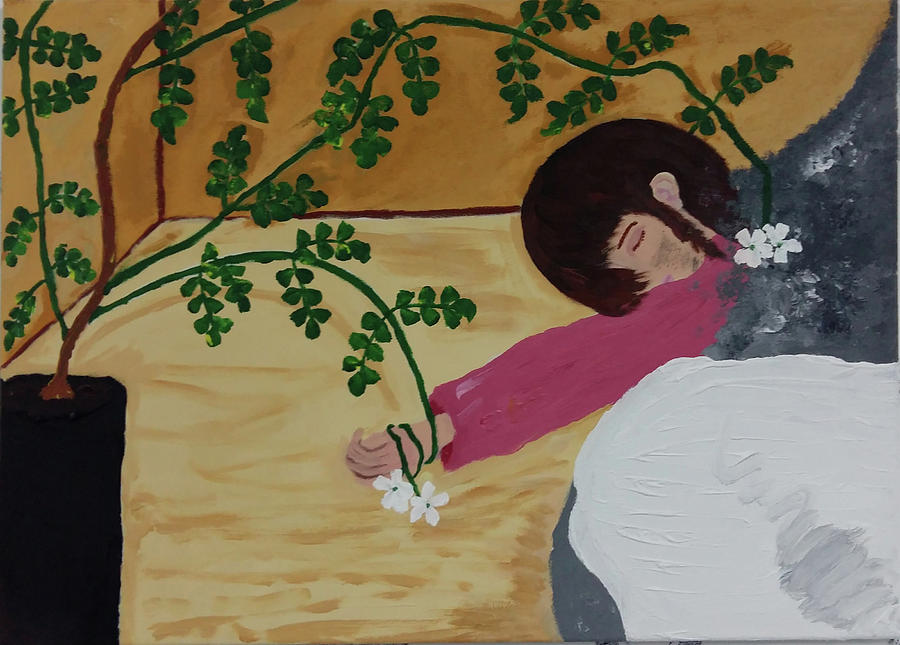 900x645 Jasmine And A Girl Painting By Ghada Rustom - Jasmine Painting