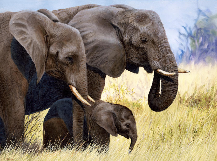 900x670 Elephant Family Painting Print - Jason Morgan Painting