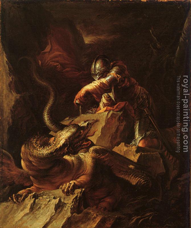 671x800 Jason Charming The Dragon By Salvator Rosa Oil Painting Reproduction - Jason Painting