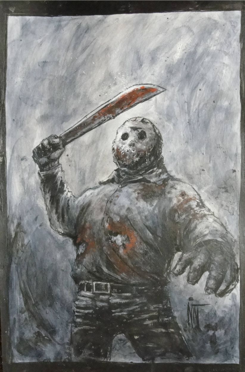 823x1250 Jason Vorhees Painting Pin Up Nat Jones Comic Art Friday - Jason Voorhees Painting