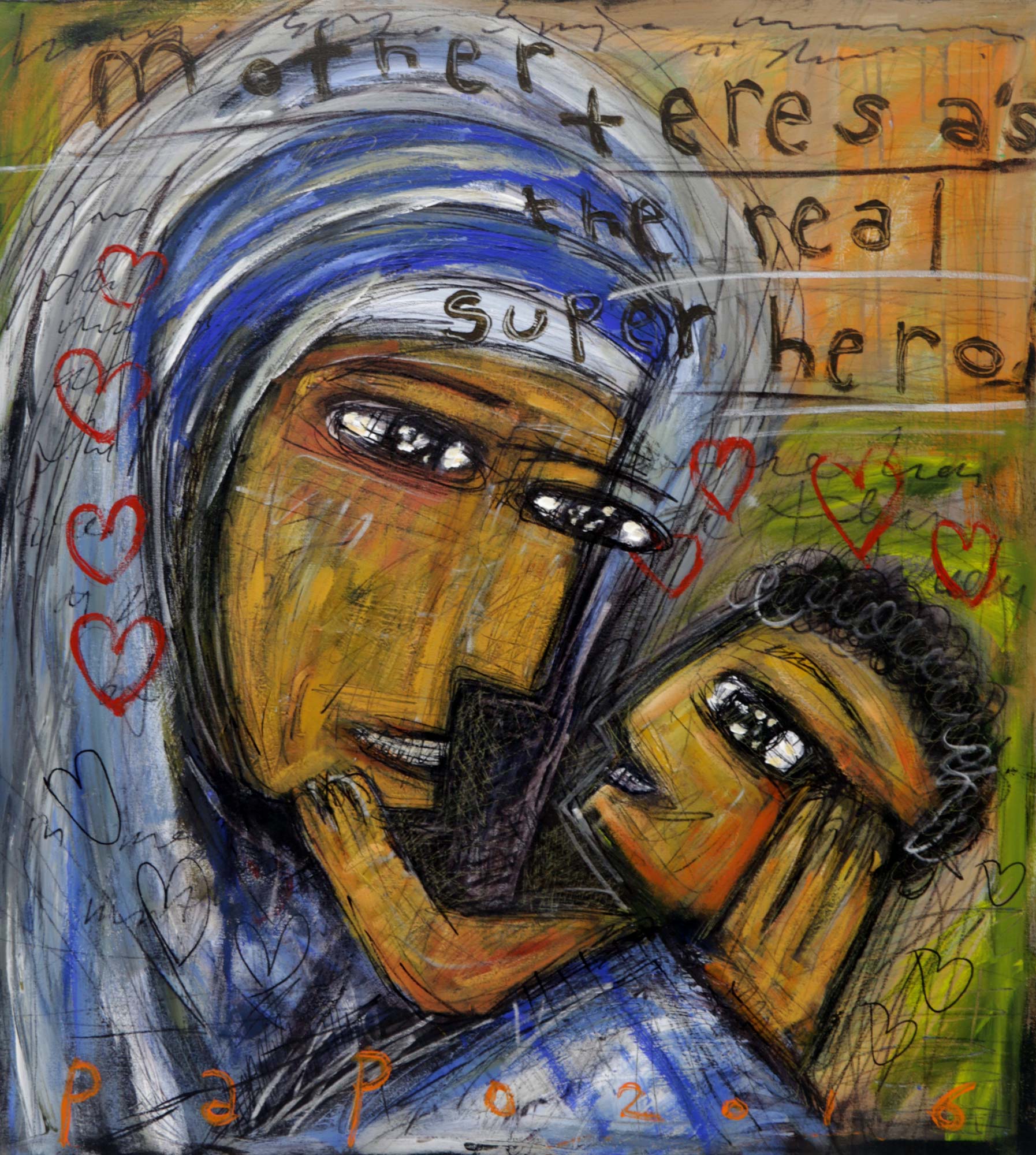 1794x2000 Mother Theresa Portrait Unique Signed Javanese Painting - Javanese Painting