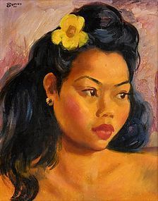 224x285 Oil Painting Of Javanese Beauty By Henry Dumien, 1946. (Item - Javanese Painting