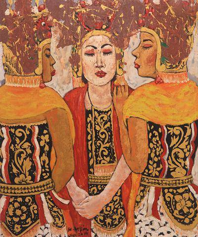 400x477 Original Signed Oil Painting Of Javanese Gandrung Dancers - Javanese Painting