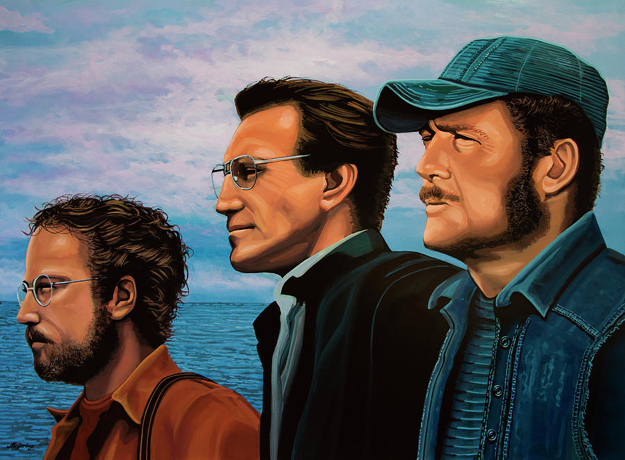 900x663 Jaws With Richard Dreyfuss, Roy Scheider And Robert Shaw Painting - Jaws Painting