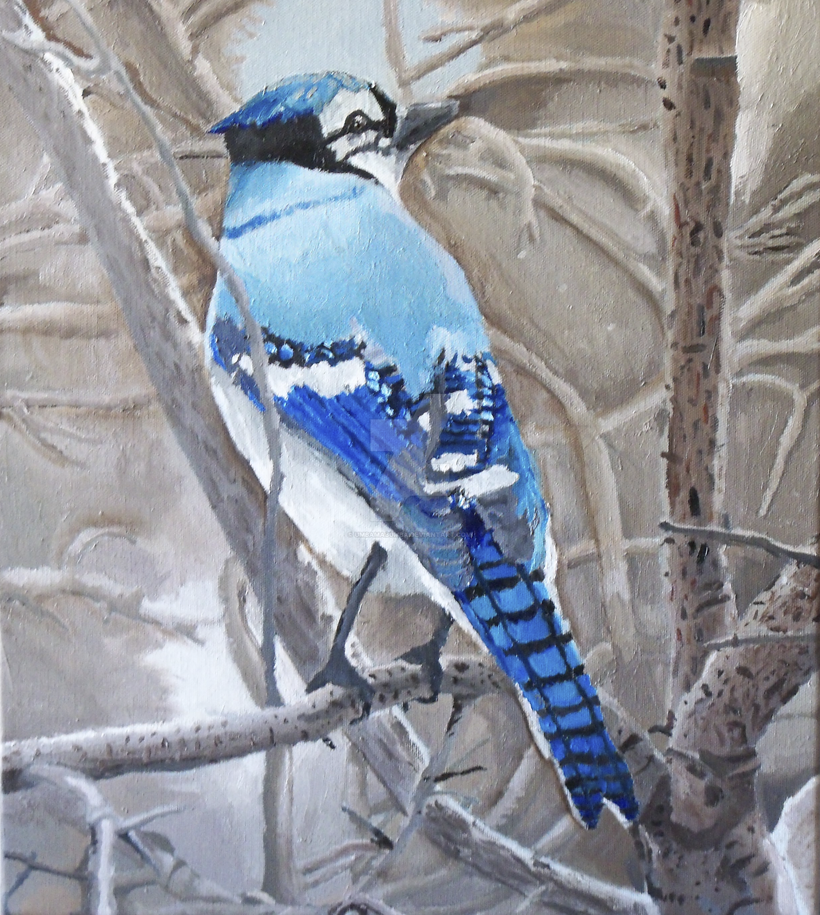 1600x1784 Winter Blue Jay Oil Painting By Renaul - Jays Painting