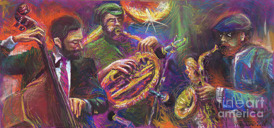 900x422 Jazz Jazzband Trio Painting By Yuriy Shevchuk - Jazz Band Painting