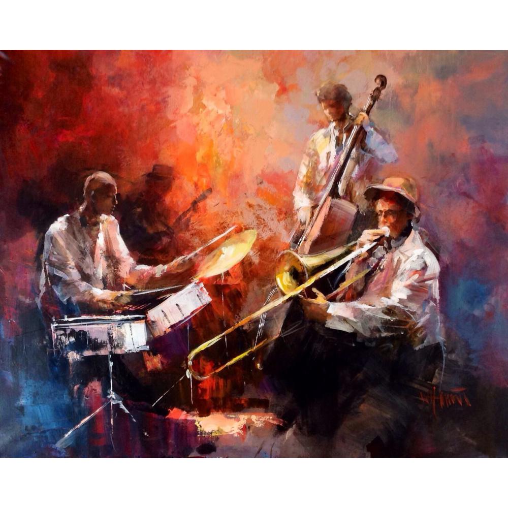 1000x1000 Canvas Modern Art Paintings Music Jazz Band Willem Haenraets - Jazz Band Painting