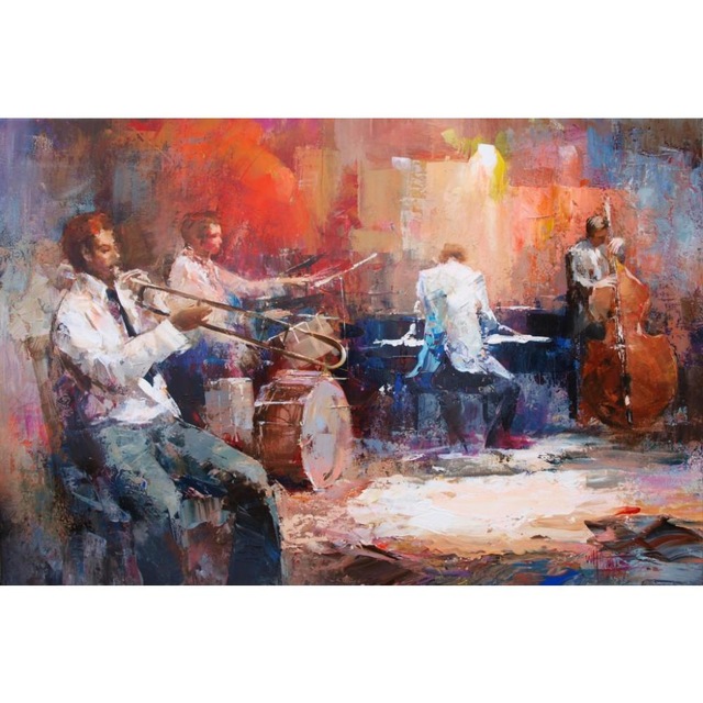 640x640 Canvas Wall Art Music Jazz Band Willem Haenraets Canvas Oil - Jazz Band Painting