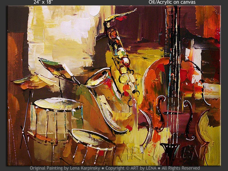 800x600 In The Mood Of Jazz Art By Lena - Jazz Band Painting