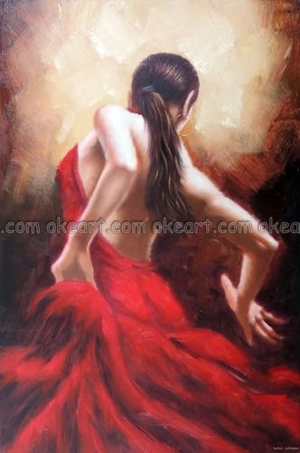 332x500 100% Hand Painted Brunette Dancer Latin Flamenco Swing Tango Jazz - Jazz Dance Painting