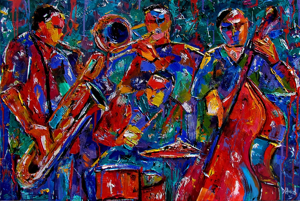 973x651 Jazz Art Abstract Colorful Music Painting Instruments Paintings - Jazz Painting