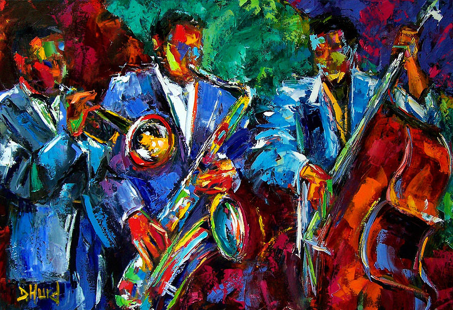 900x616 Blue Jazz Painting By Debra Hurd - Jazz Painting
