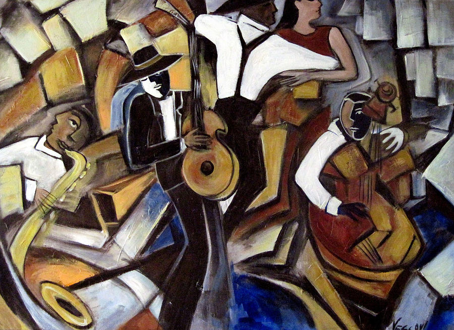 900x654 Street Jazz Painting By Valerie Vescovi - Jazz Painting