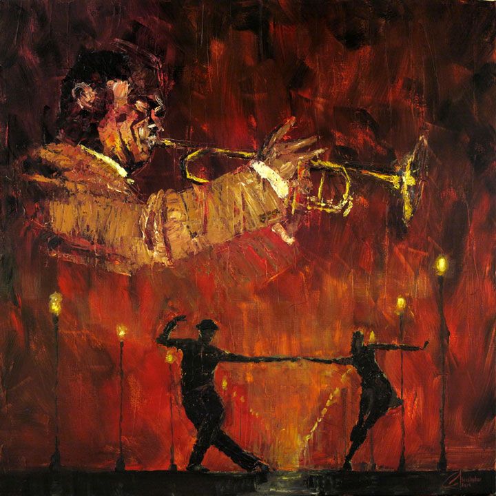 720x720 Title Stompin' With Louis Size 24x24 This Is An Original Oil - Jazz Painting