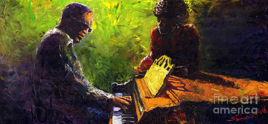 900x416 Jazz Ray Duet Painting By Yuriy Shevchuk - Jazz Painting Artists
