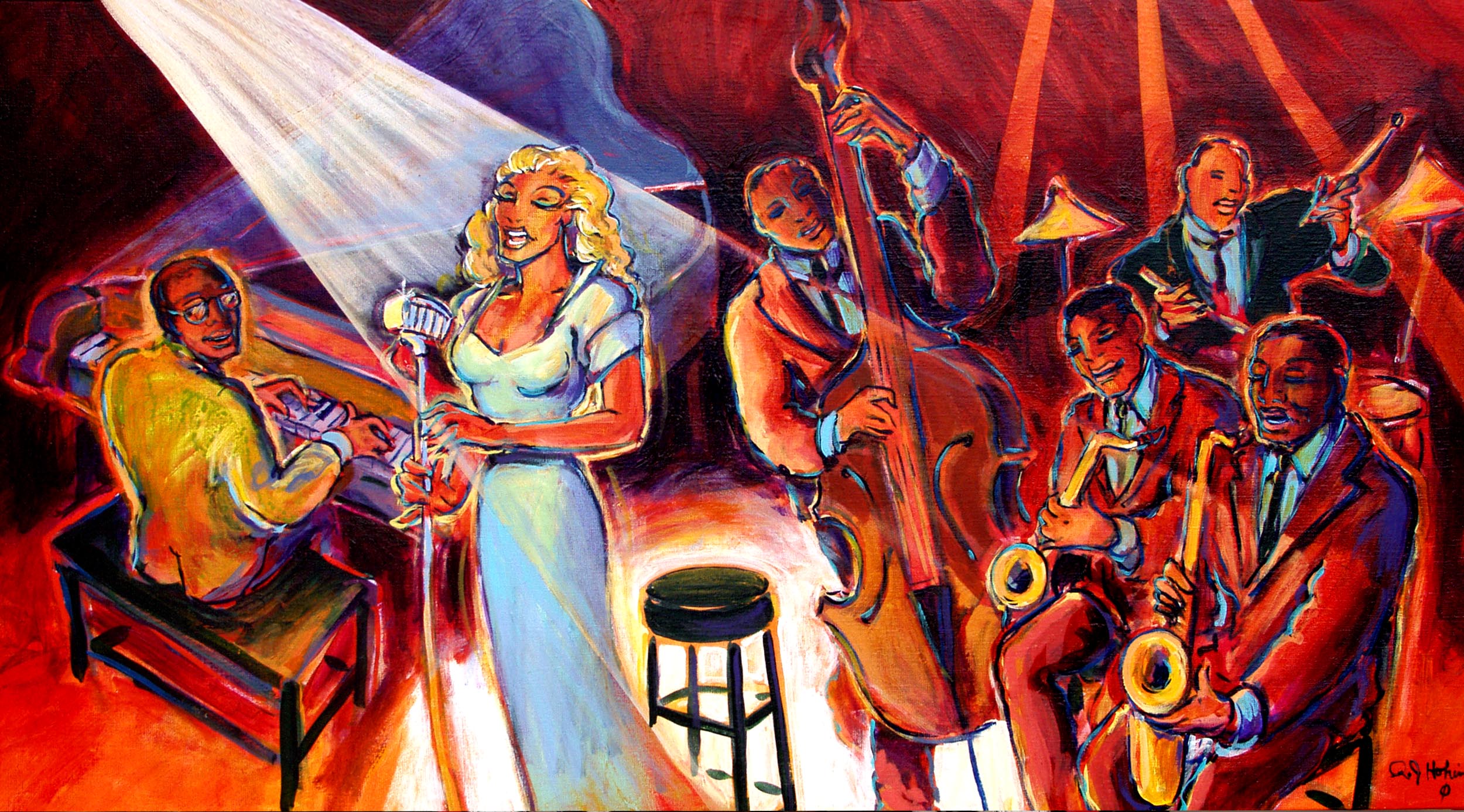 2500x1387 The Beat Goes On A Jazz Affair - Jazz Painting Artists