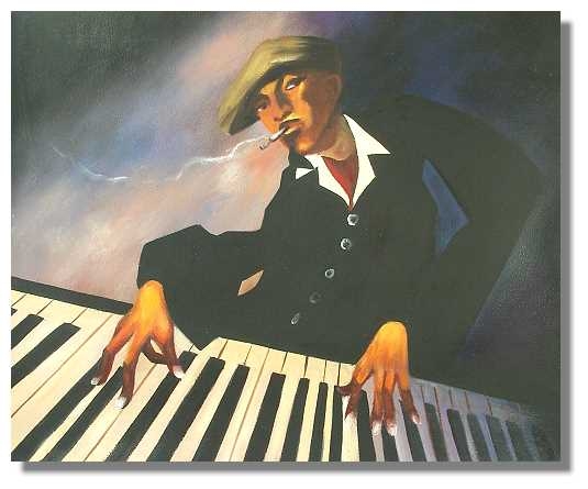 535x445 Black Jazz Piano Player Painting Musical Room - Jazz Piano Painting