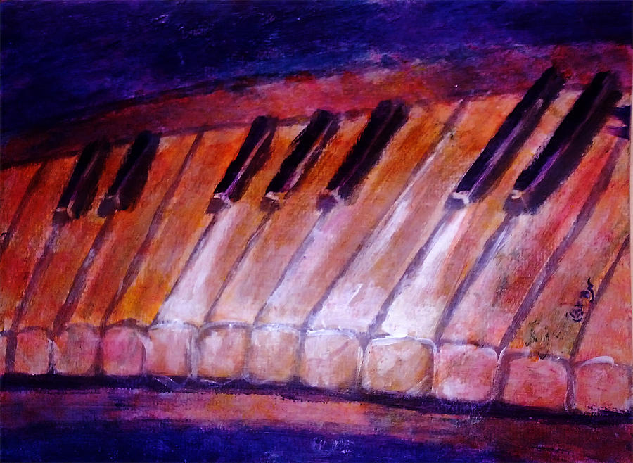 900x658 Feeling The Blues On Piano In Magenta Orange Red In D Major - Jazz Piano Painting