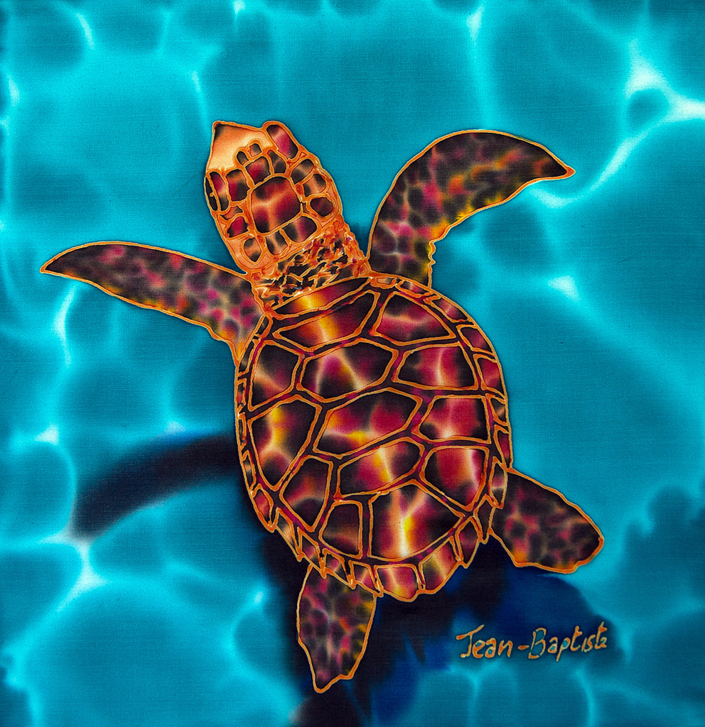 992x1024 Silk Painting Of Baby Sea Turtle. Www.jean - Jean Baptiste Silk Painting