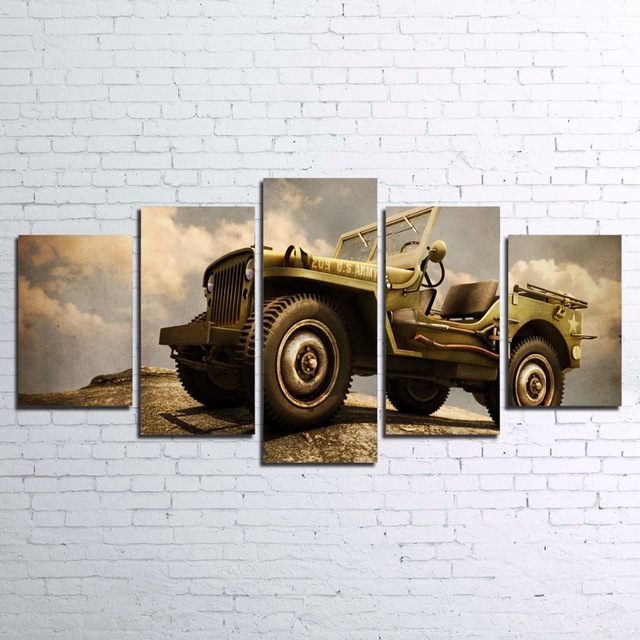 640x640 Modern Hd Printed Modular Pictures Frame Canvas Poster 5 Pieces - Jeep Painting