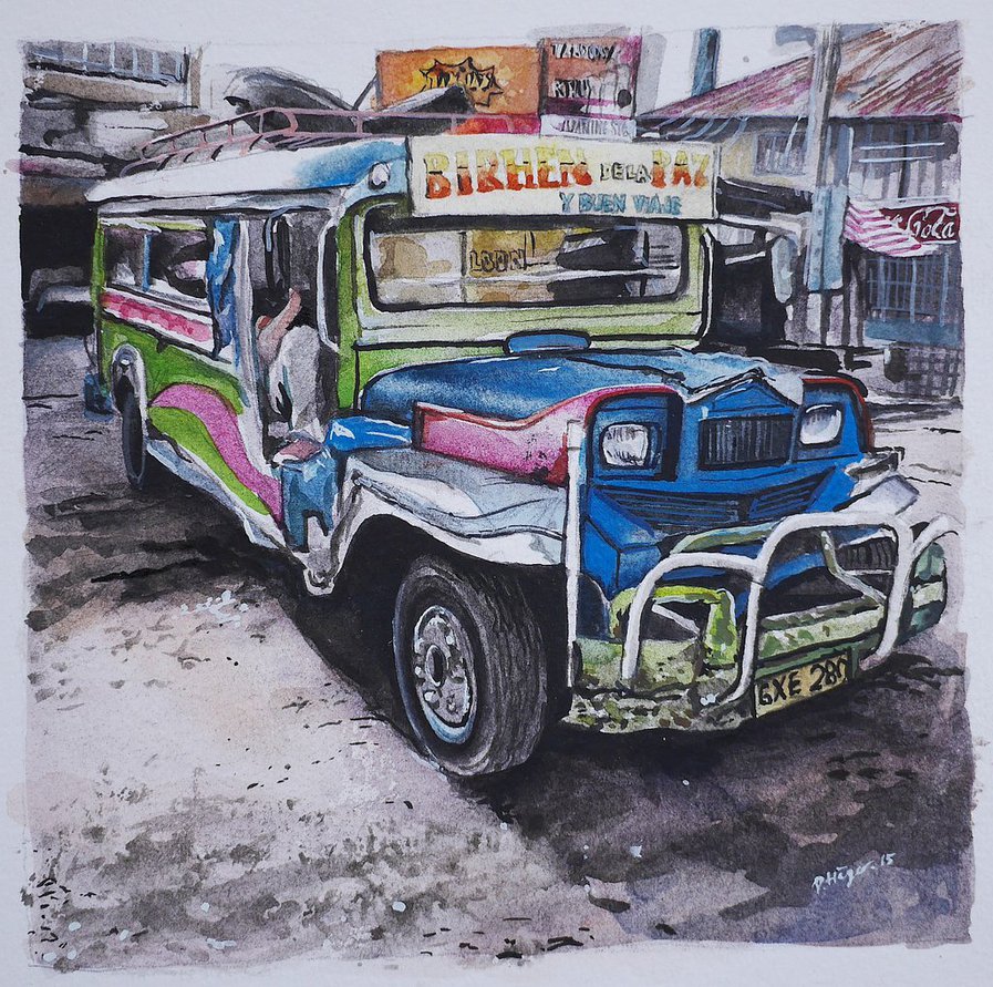 897x891 Watercolor 1313 Cm Jeepney By Peha2217 - Jeepney Painting