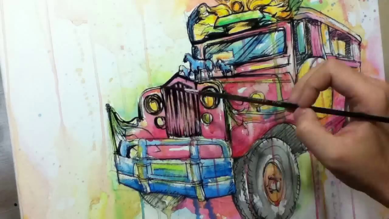 1280x720 Jeepney 14 X 18 Pencil, Marker, Acrylic, Ink On Canvas - Jeepney Painting