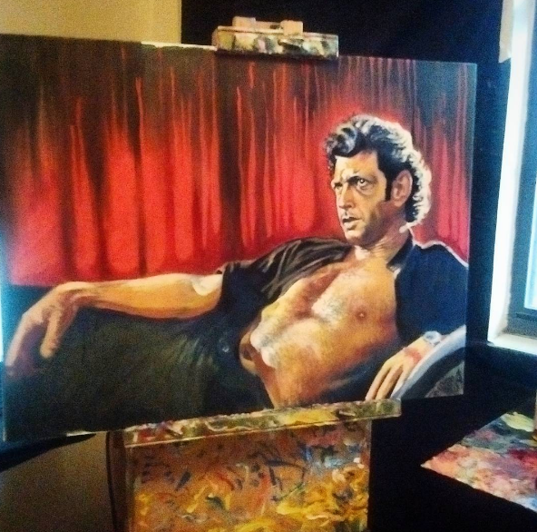 592x586 Jeff Goldblum Reclining ~ Oil Painting - Jeff Goldblum Painting