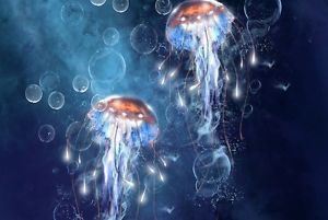 300x201 Modern Art Undersea Landscape Jellyfish Oil Painting Hd Printed - Jellyfish Oil Painting