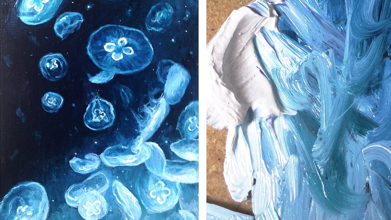 1280x720 Painting Moon Jellyfish Oil Painting Time Lapse - Jellyfish Oil Painting