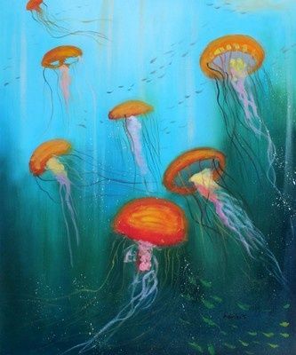 333x400 Seven Jellyfish Oil Paintings On Canvas 20x24 Abstract Modern - Jellyfish Oil Painting