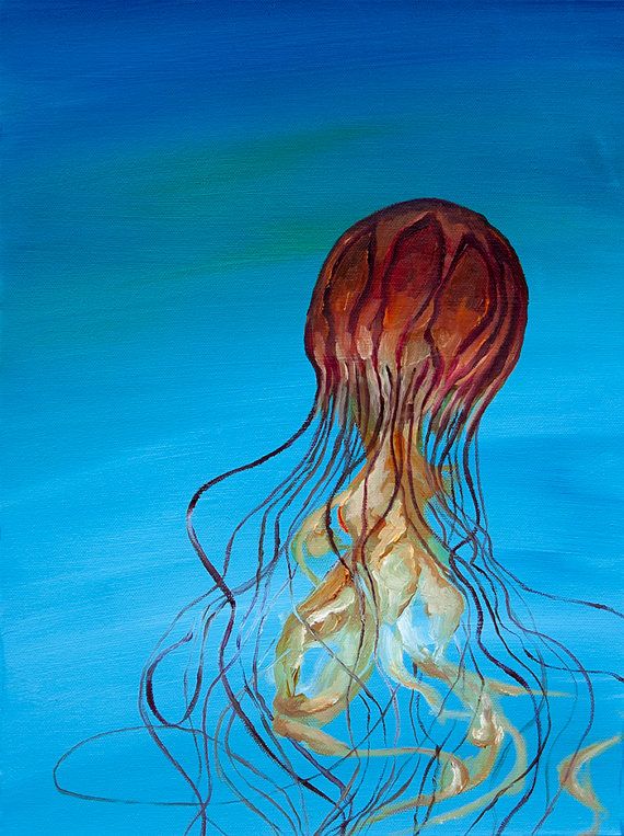 570x763 Colorful Jellyfish Oil Painting (Original Artwork) By Alienmuffin - Jellyfish Oil Painting