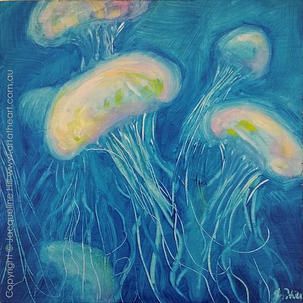 600x600 Dp308 Jellyfish Original Oil On Panel Painting By Jacqueline - Jellyfish Oil Painting